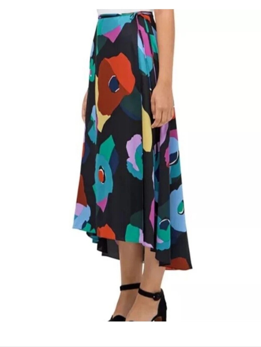 KATE SPADE NEW YORK Womens Black Tie Printed Midi Wear To Work Wrap Skirt 8